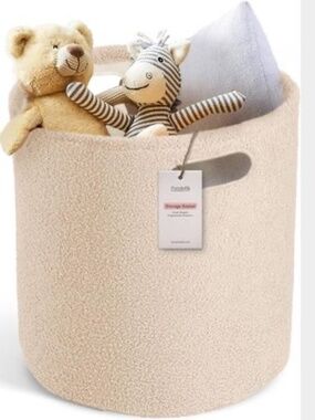 Cream Soft Laundry Basket Round | Cozy Blanket & Toy Storage Nursery Decor